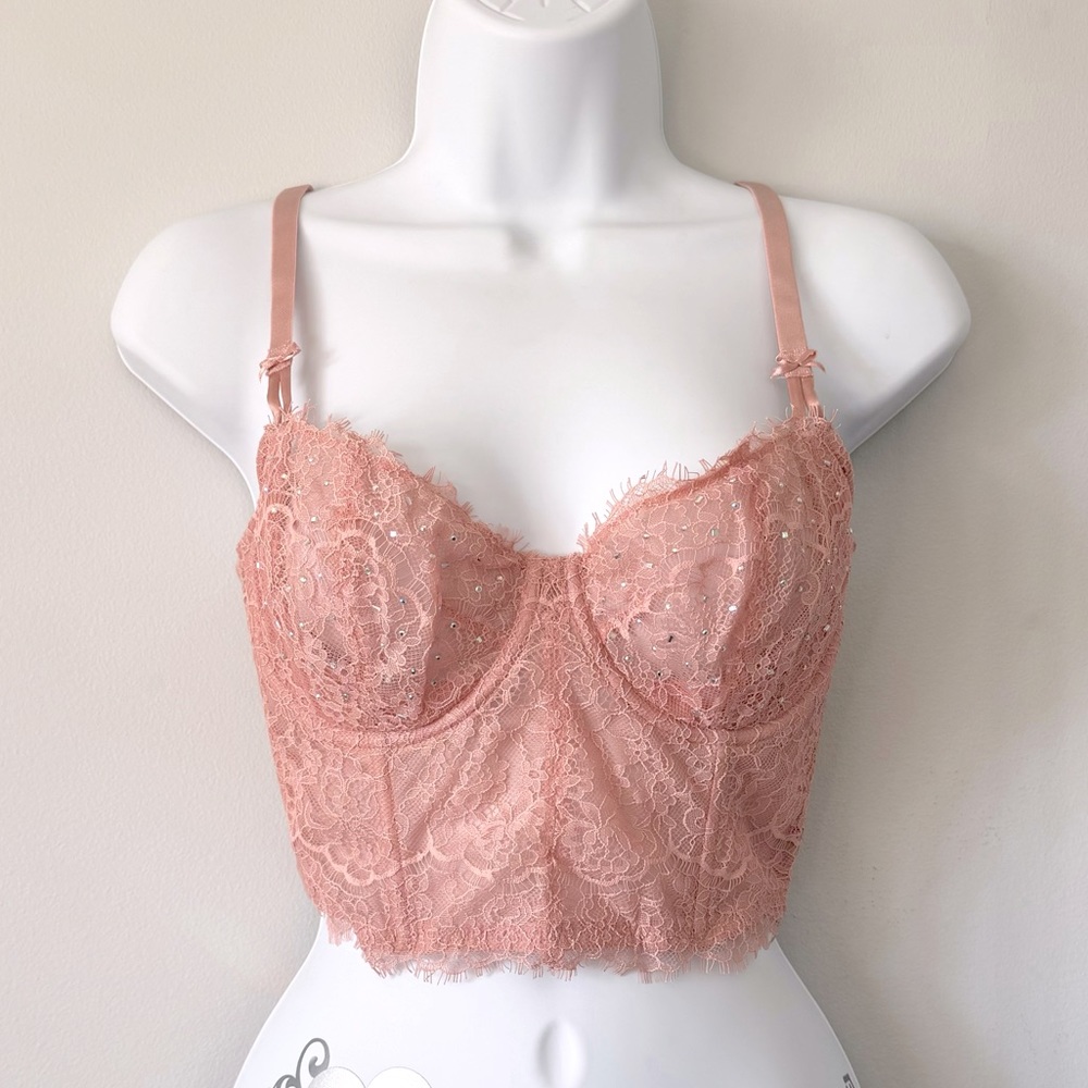 Victoria’s Secret Dream Angles Pink Rhinestone Corset Bra